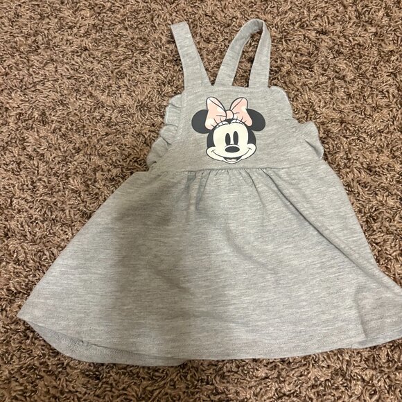Disney Baby Minnie Mouse Overall Dress 6-9  Month Criss Cross Button Straps Gray - Picture 1 of 3